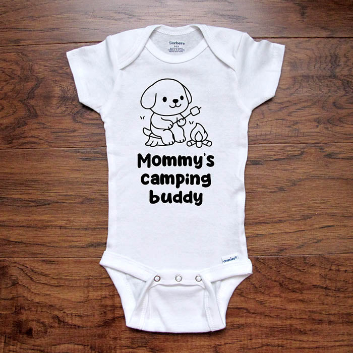 Mommy's Camping Buddy - Dog design boho camping mountains kids baby onesie shirt Infant, Toddler & Youth Soft Shirt Hello Handmade