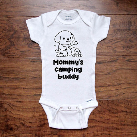 Mommy's Camping Buddy - Dog design boho camping mountains kids baby onesie shirt Infant, Toddler & Youth Soft Shirt Hello Handmade