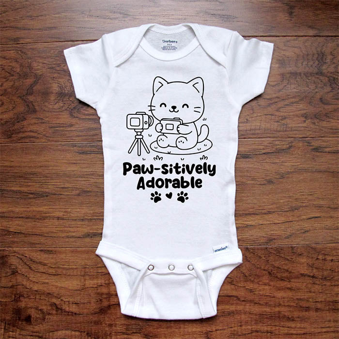 Paw-sitively Adorable Cute Cat design doing a Selfie - kids baby onesie shirt Infant, Toddler & Youth Soft Shirt Hello Handmade