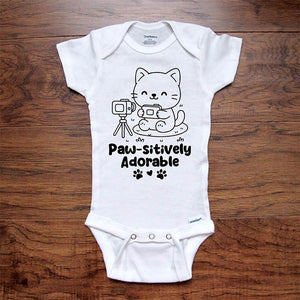 Paw-sitively Adorable Cute Cat design doing a Selfie - kids baby onesie shirt Infant, Toddler & Youth Soft Shirt Hello Handmade
