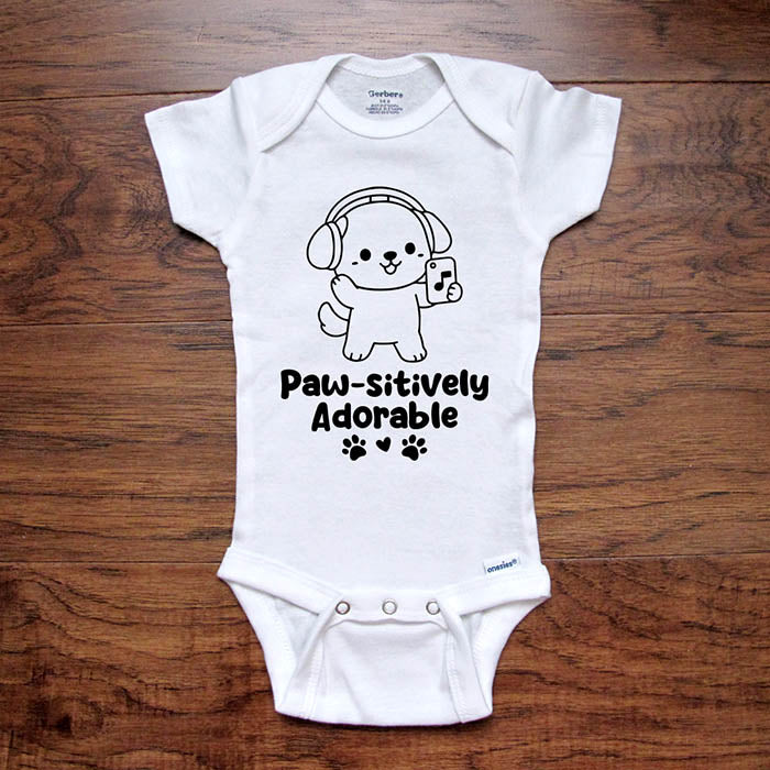 Paw-sitively Adorable Cute Dog design doing a Selfie - kids baby onesie shirt Infant, Toddler & Youth Soft Shirt Hello Handmade