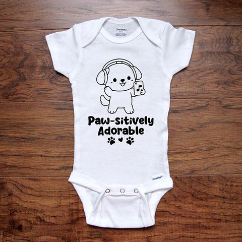 Paw-sitively Adorable Cute Dog design doing a Selfie - kids baby onesie shirt Infant, Toddler & Youth Soft Shirt Hello Handmade