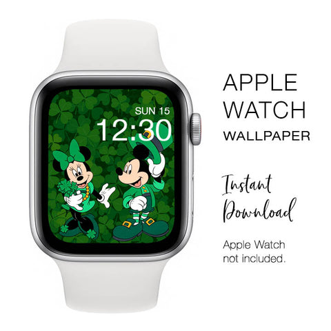 Apple Watch WALLPAPER - Shamrock Mickey & Minnie Mouse 2 St. Patrick's Day - Instant Download - Watch Background Apple Watch face design
