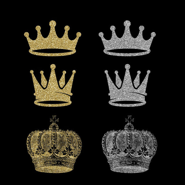 Crowns 8 Different Crowns Gold & Silver Glitter -  PNG Transparent Images - Instant Download Digital Clip art