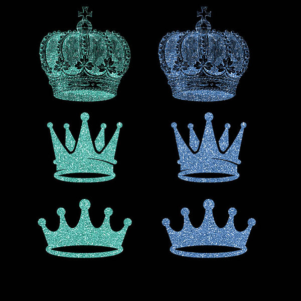 8 Different Crowns Teal & Blue Glitter -  PNG Transparent Images - Instant Download Digital Clip art
