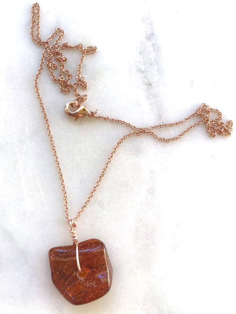 Genuine Natural Baltic Amber Necklace #3 - 16 Kt Rose Gold plated chain necklace Handmade Jewelry - Great gift