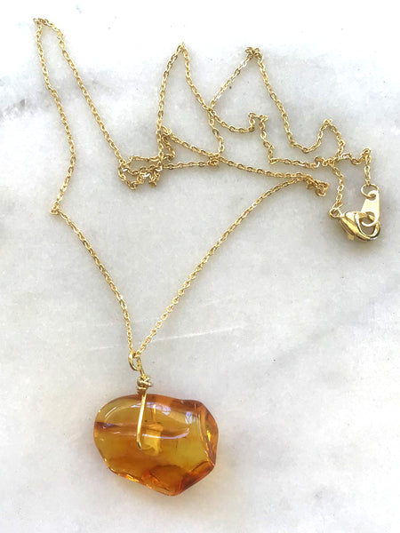 Genuine Natural Baltic Amber Necklace #4 - 16 Kt Gold plated chain necklace Handmade Jewelry - Great gift