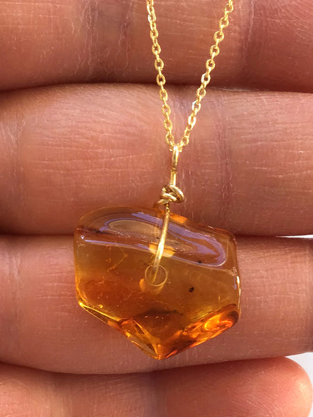 Genuine Natural Baltic Amber Necklace #4 - 16 Kt Gold plated chain necklace Handmade Jewelry - Great gift