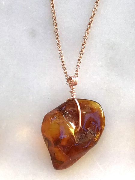 Genuine Natural Baltic Amber Necklace #5 - 16 Kt Rose Gold plated chain necklace Handmade Jewelry - Great gift