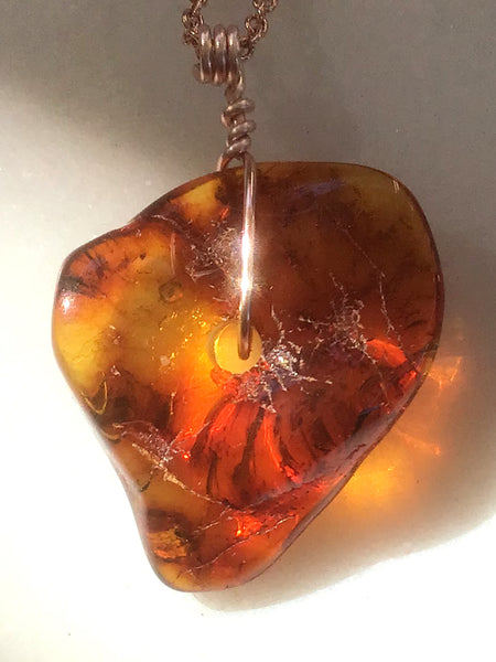 Genuine Natural Baltic Amber Necklace #5 - 16 Kt Rose Gold plated chain necklace Handmade Jewelry - Great gift