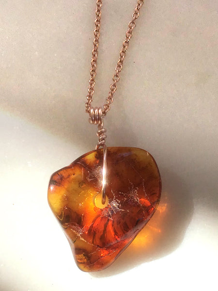 Genuine Natural Baltic Amber Necklace #5 - 16 Kt Rose Gold plated chain necklace Handmade Jewelry - Great gift