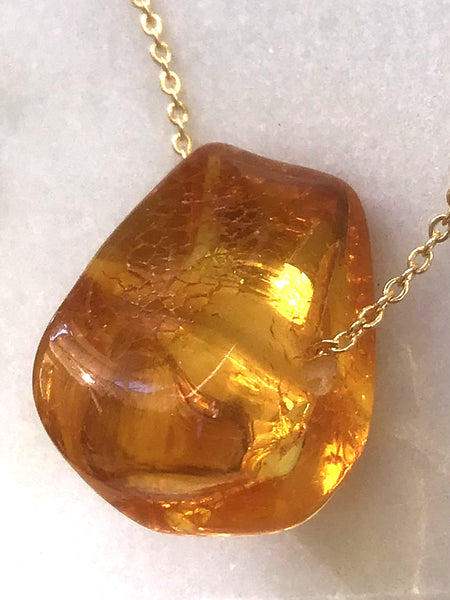 Genuine Natural Baltic Amber Necklace #6 - 16 Kt Gold plated chain necklace Handmade Jewelry - Great gift