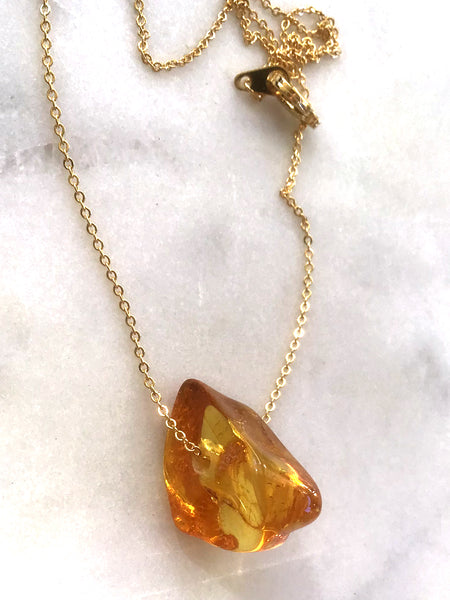 Genuine Natural Baltic Amber Necklace #6 - 16 Kt Gold plated chain necklace Handmade Jewelry - Great gift