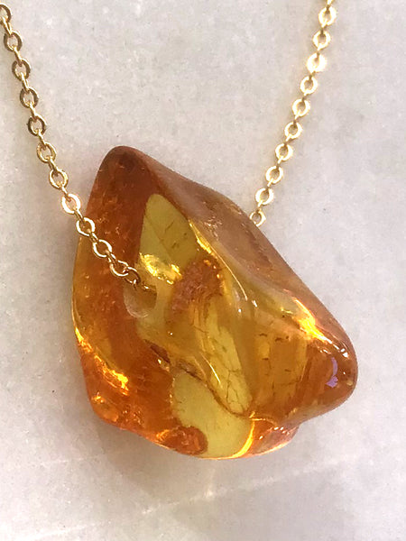 Genuine Natural Baltic Amber Necklace #6 - 16 Kt Gold plated chain necklace Handmade Jewelry - Great gift