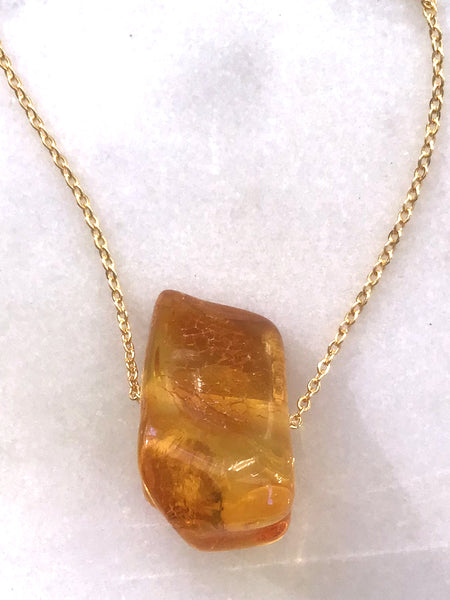 Genuine Natural Baltic Amber Necklace #6 - 16 Kt Gold plated chain necklace Handmade Jewelry - Great gift