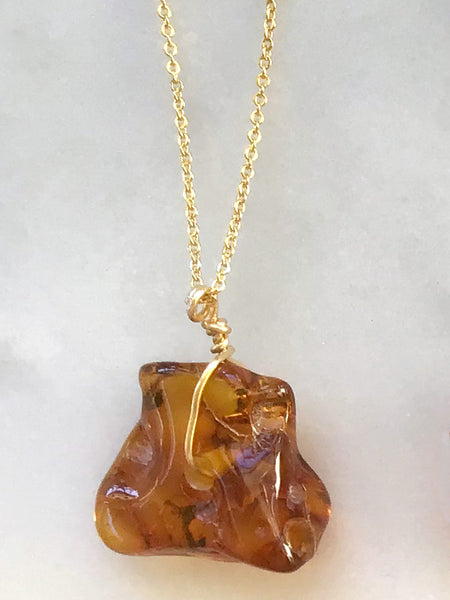 Genuine Natural Baltic Amber Necklace #7 - 16 Kt Gold plated chain necklace Handmade Jewelry - Great gift