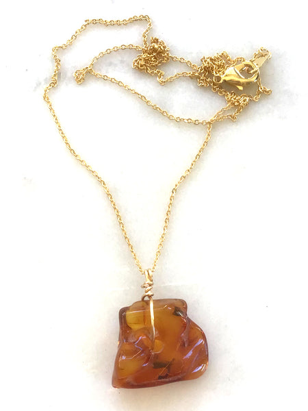 Genuine Natural Baltic Amber Necklace #7 - 16 Kt Gold plated chain necklace Handmade Jewelry - Great gift