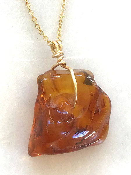Genuine Natural Baltic Amber Necklace #7 - 16 Kt Gold plated chain necklace Handmade Jewelry - Great gift