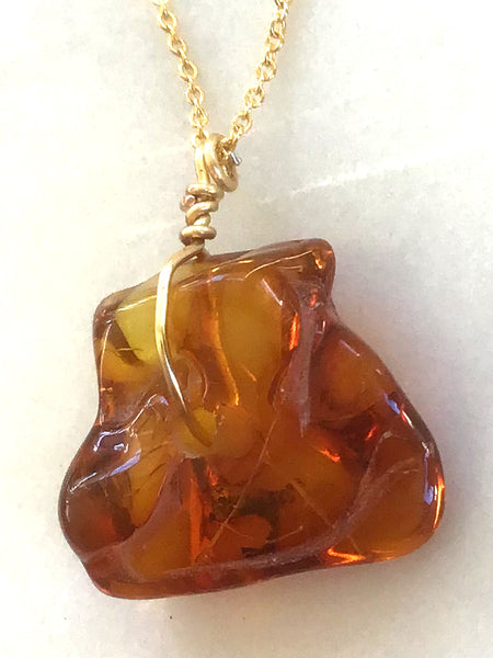 Genuine Natural Baltic Amber Necklace #7 - 16 Kt Gold plated chain necklace Handmade Jewelry - Great gift