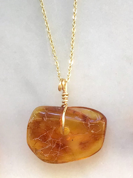 Genuine Natural Baltic Amber Necklace #8 - 16 Kt Gold plated chain necklace Handmade Jewelry - Great gift