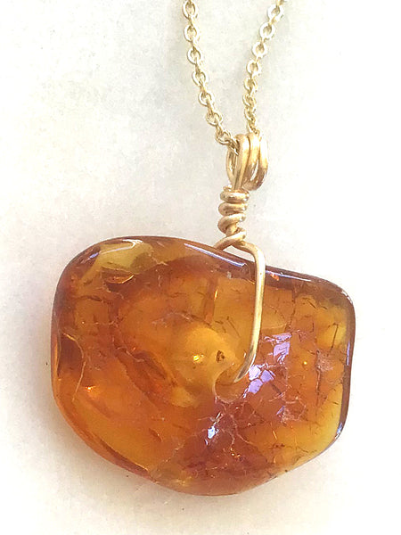 Genuine Natural Baltic Amber Necklace #8 - 16 Kt Gold plated chain necklace Handmade Jewelry - Great gift