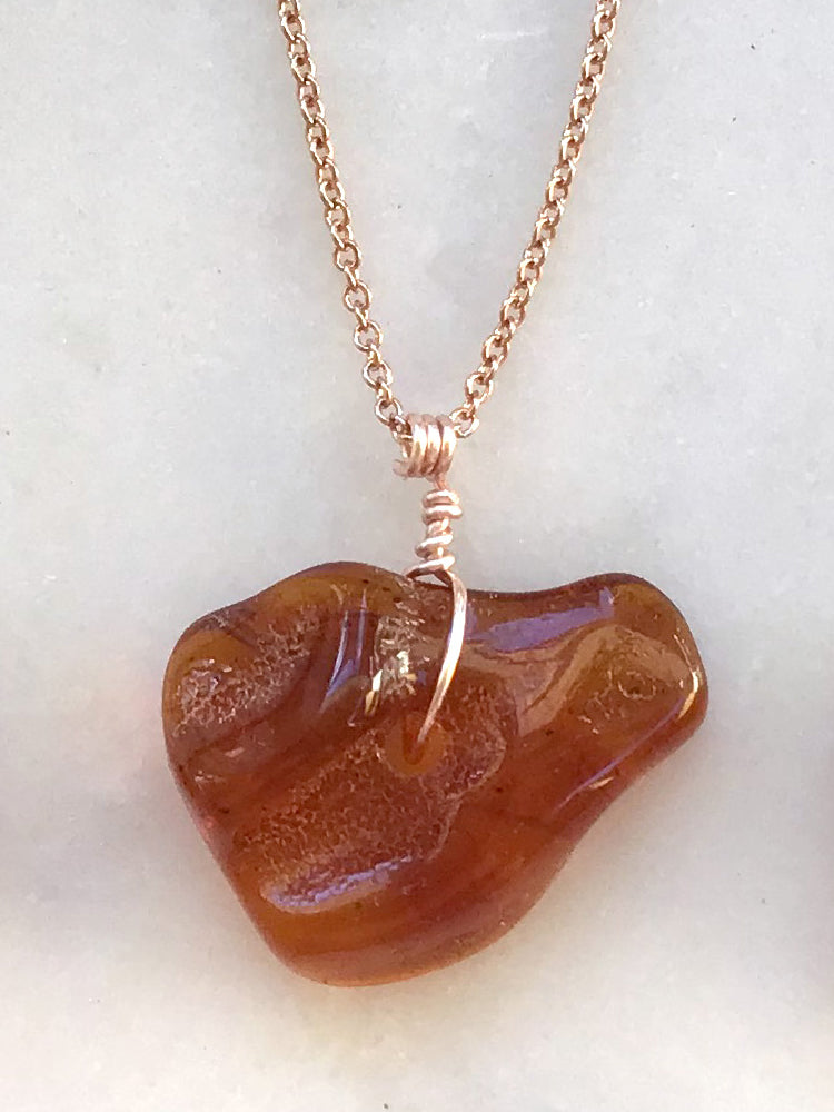 Genuine Natural Baltic Amber Necklace #9 - 16 Kt Rose Gold plated chain necklace Handmade Jewelry - Great gift