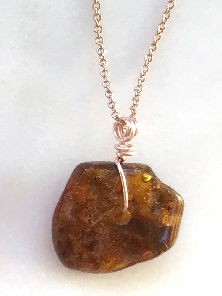 Genuine Natural Baltic Amber Necklace #11 - 16 Kt Rose Gold plated chain necklace Handmade Jewelry - Great gift