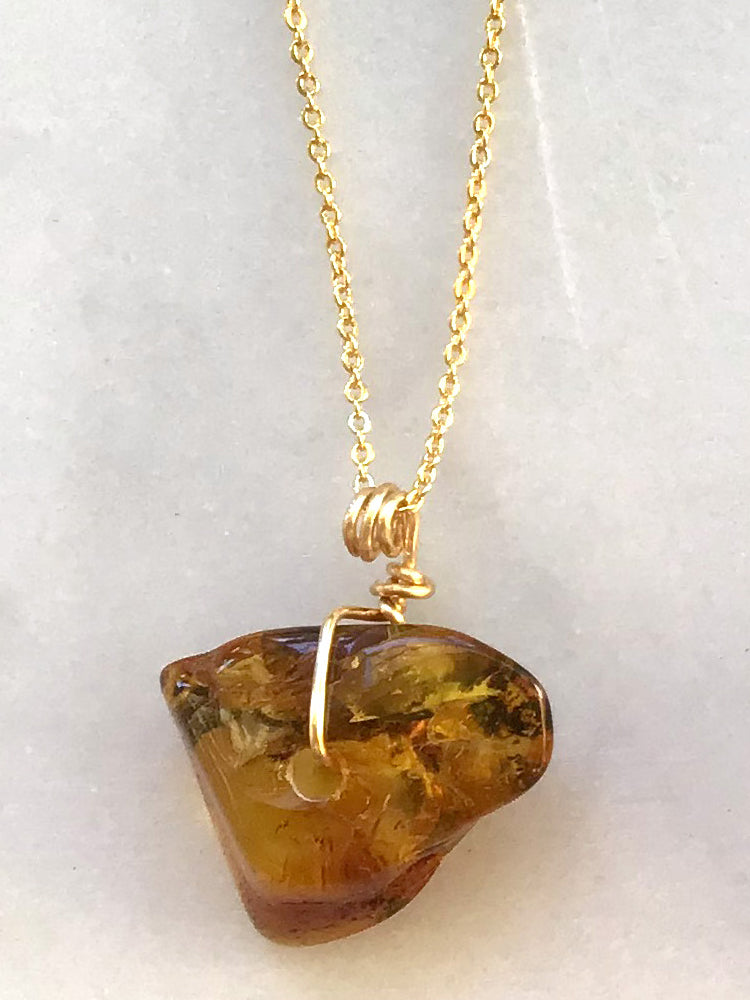 Genuine Natural Baltic Amber Necklace #12 - 16 Kt Gold plated chain necklace Handmade Jewelry - Great gift