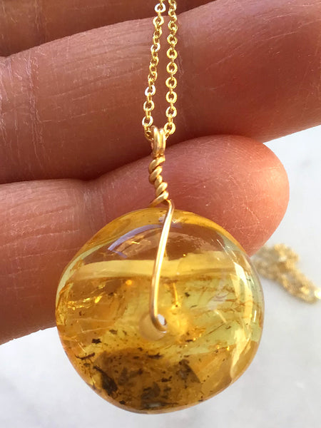 Genuine Natural Baltic Amber Necklace #13 - 16 Kt Gold plated chain necklace Handmade Jewelry - Great gift