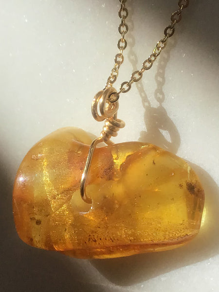 Genuine Natural Baltic Amber Necklace #14 - 16 Kt Gold plated chain necklace Handmade Jewelry - Great gift