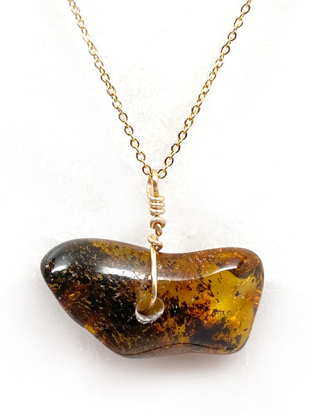 Genuine Natural Baltic Amber Necklace #16 - 16 Kt Gold plated chain necklace Handmade Jewelry - Great gift