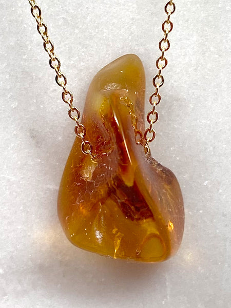 Genuine Natural Baltic Amber Necklace #17 - 16 Kt Gold plated chain necklace Handmade Jewelry - Great gift