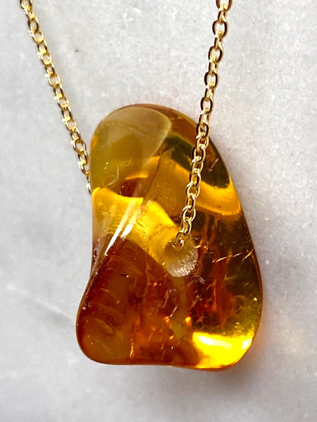 Genuine Natural Baltic Amber Necklace #19 - 16 Kt Gold plated chain necklace Handmade Jewelry - Great gift
