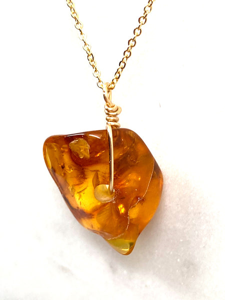Genuine Natural Baltic Amber Necklace #21 - 16 Kt Gold plated chain necklace Handmade Jewelry - Great gift