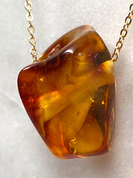 Genuine Natural Baltic Amber Necklace #22 - 16 Kt Gold plated chain necklace Handmade Jewelry - Great gift