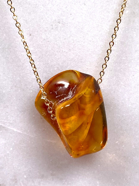 Genuine Natural Baltic Amber Necklace #22 - 16 Kt Gold plated chain necklace Handmade Jewelry - Great gift