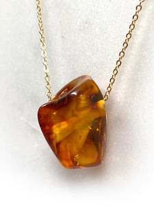 Genuine Natural Baltic Amber Necklace #22 - 16 Kt Gold plated chain necklace Handmade Jewelry - Great gift