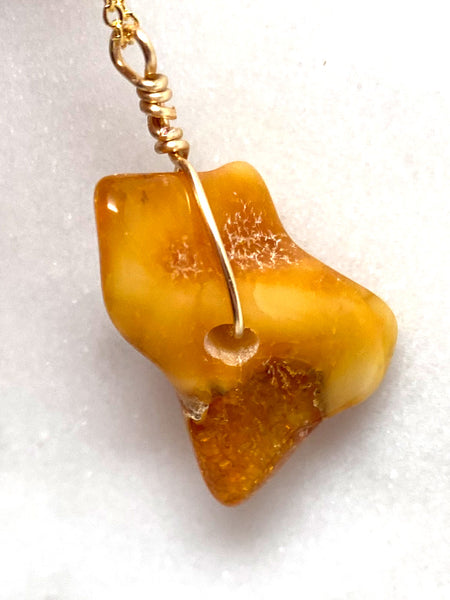 Genuine Natural Baltic Amber Necklace #25 - 16 Kt Gold plated chain necklace Handmade Jewelry - Great gift