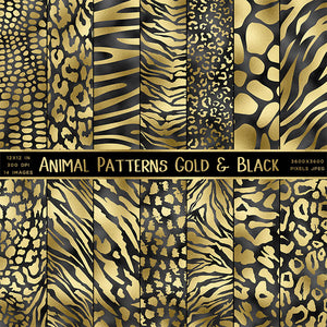 Animal Patterns Gold And Black - 14 JPG Images - Instant Download Digital Clip art