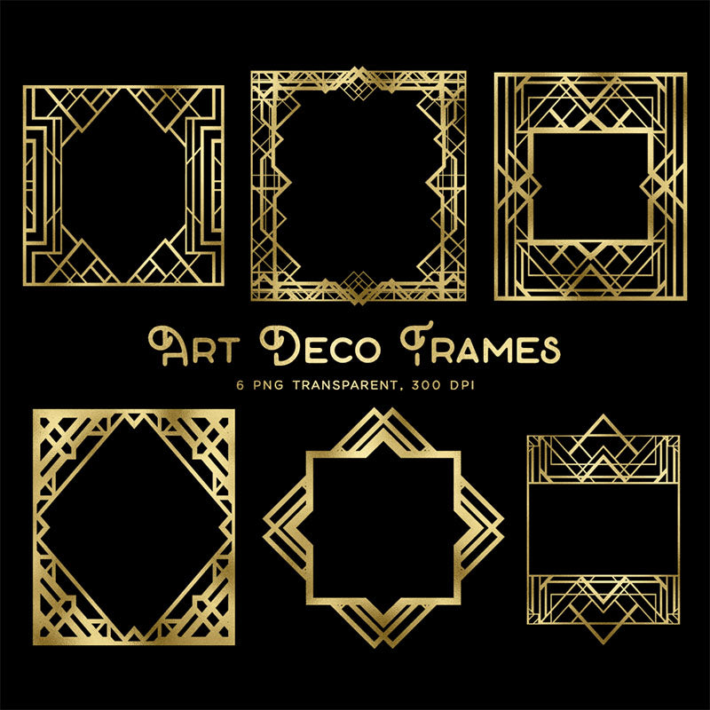 Art Deco Frames 1 - 6 PNG Transparent Images - Instant Download Digital Clip art