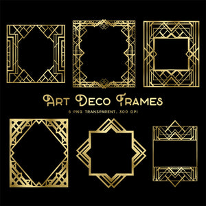 Art Deco Frames 1 - 6 PNG Transparent Images - Instant Download Digital Clip art