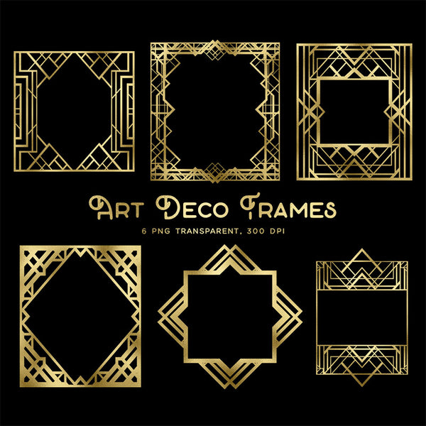 Art Deco Frames 1 - 6 PNG Transparent Images - Instant Download Digital Clip art