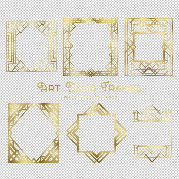 Art Deco Frames 1 - 6 PNG Transparent Images - Instant Download Digital Clip art