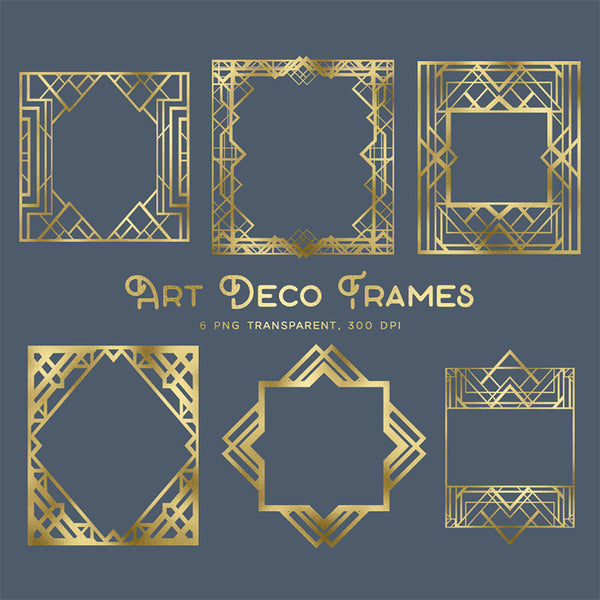 Art Deco Frames 1 - 6 PNG Transparent Images - Instant Download Digital Clip art