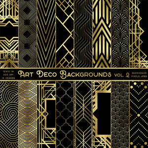 Art Deco Gold And Black Backgrounds Vol 2 - 16 High Resolution Images - Instant Download Digital Clip art