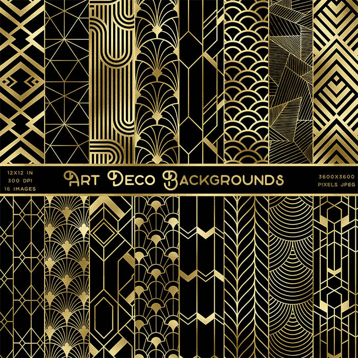 Art Deco Gold And Black Backgrounds Vol 1 - 16 High Resolution Images - Instant Download Digital Clip art