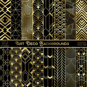 Art Deco Gold And Black Backgrounds Vol 1 - 16 High Resolution Images - Instant Download Digital Clip art