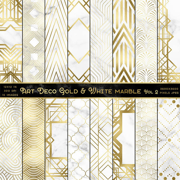 Art Deco Gold And White Marble Vol 2 - 16 High Resolution Images - Instant Download Digital Clip art