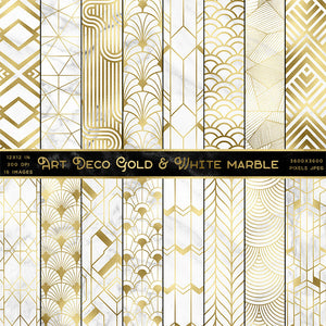 Art Deco Gold And White Marble Vol 1 - 16 High Resolution Images - Instant Download Digital Clip art