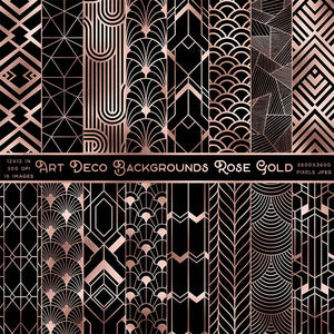 Art Deco Rose Gold And Black Backgrounds Vol 1 - 16 High Resolution Images - Instant Download Digital Clip art